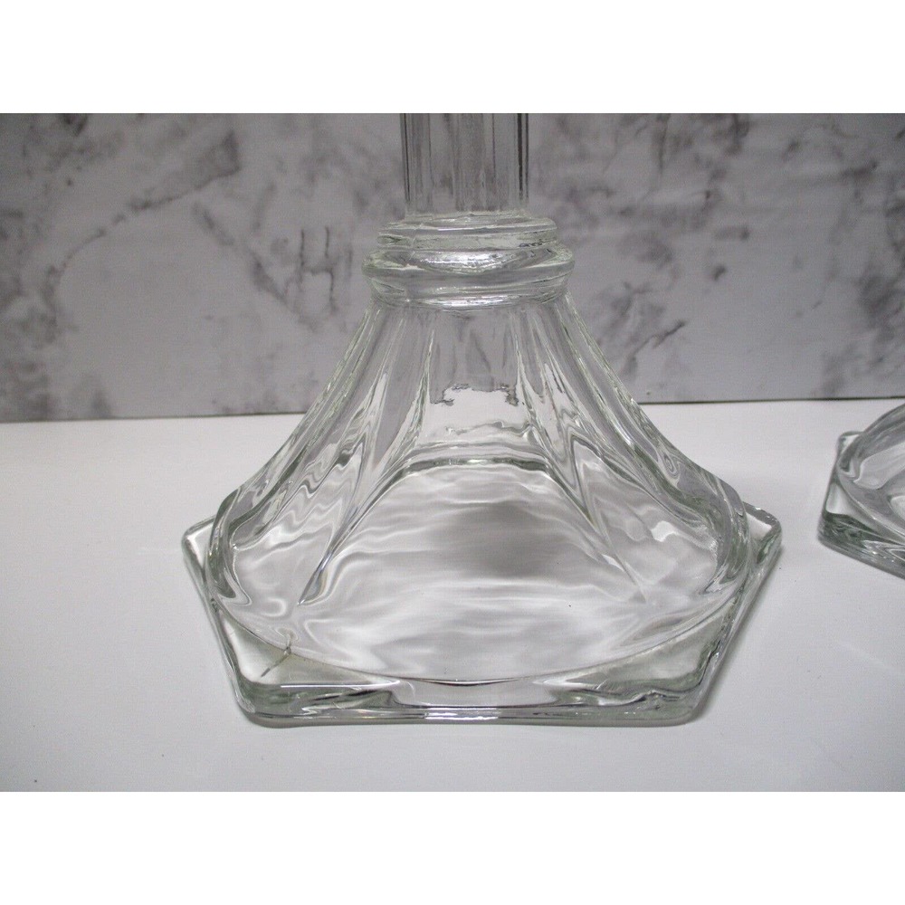 (2) Vintage Clear Glass Candleholders H 6"/15.24cm Taper Home Interiors Art Deco - Picture 3 of 6